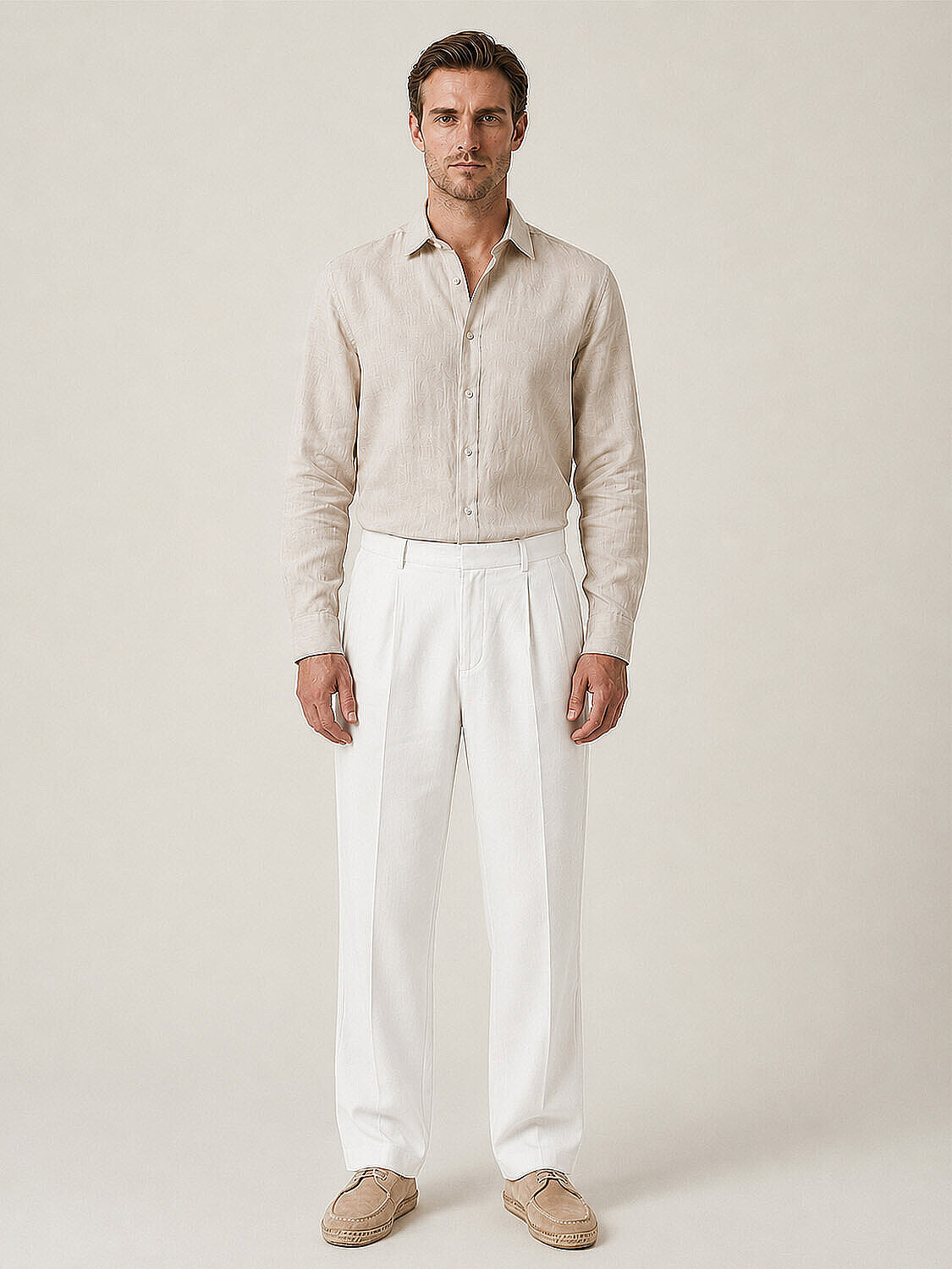 Beyaz %100 Keten Regular Fit Pantolon (2)