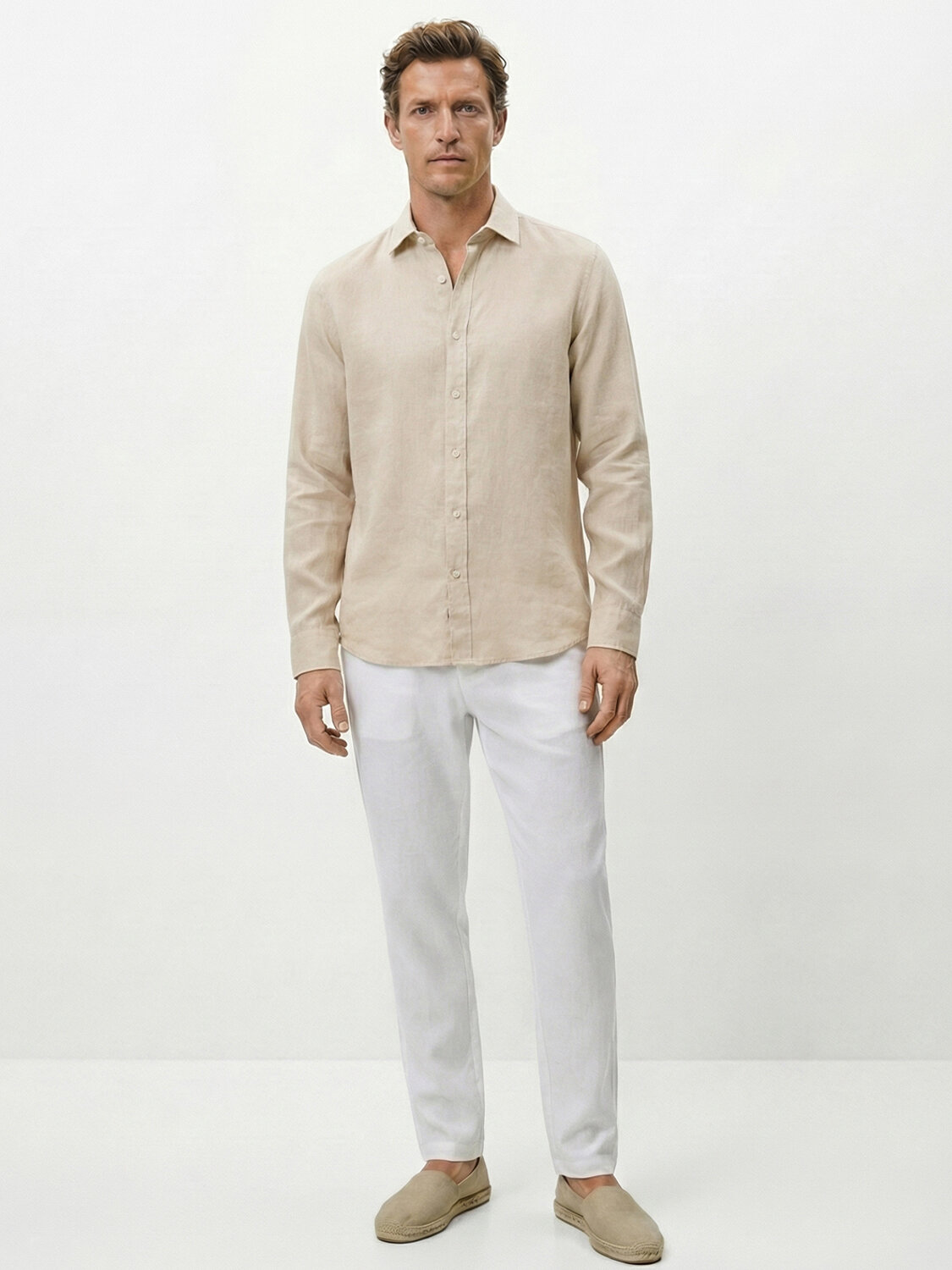 Beyaz %100 Keten Regular Fit Pantolon (1)