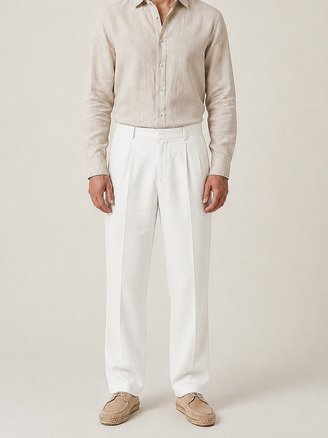 Beyaz %100 Keten Regular Fit Pantolon (1)