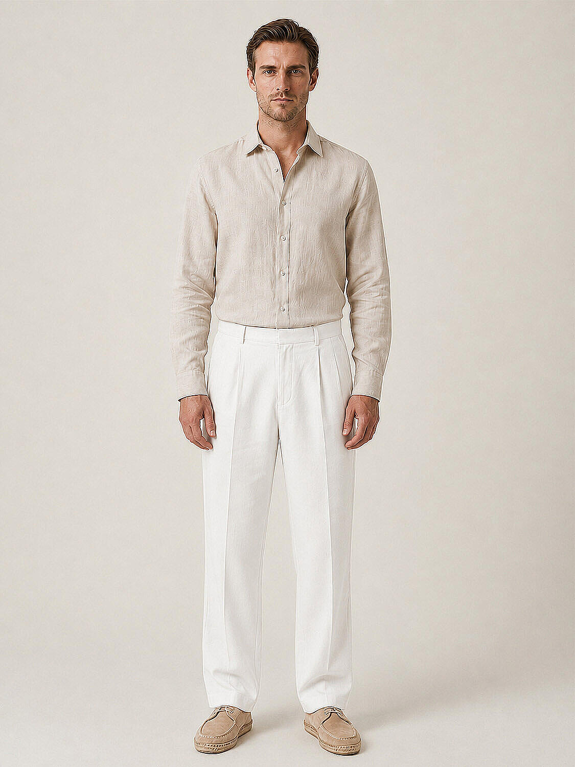 Beyaz %100 Keten Regular Fit Pantolon (2)