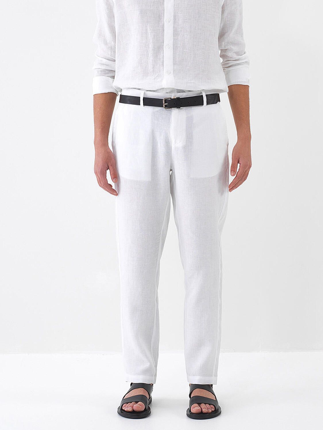 Beyaz %100 Keten Regular Fit Pantolon - 2