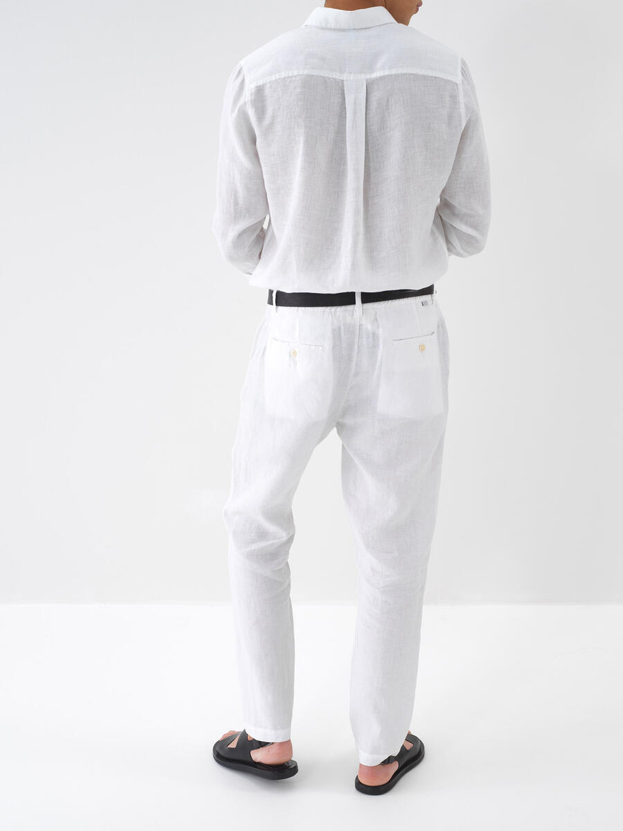 Beyaz %100 Keten Regular Fit Pantolon - 5