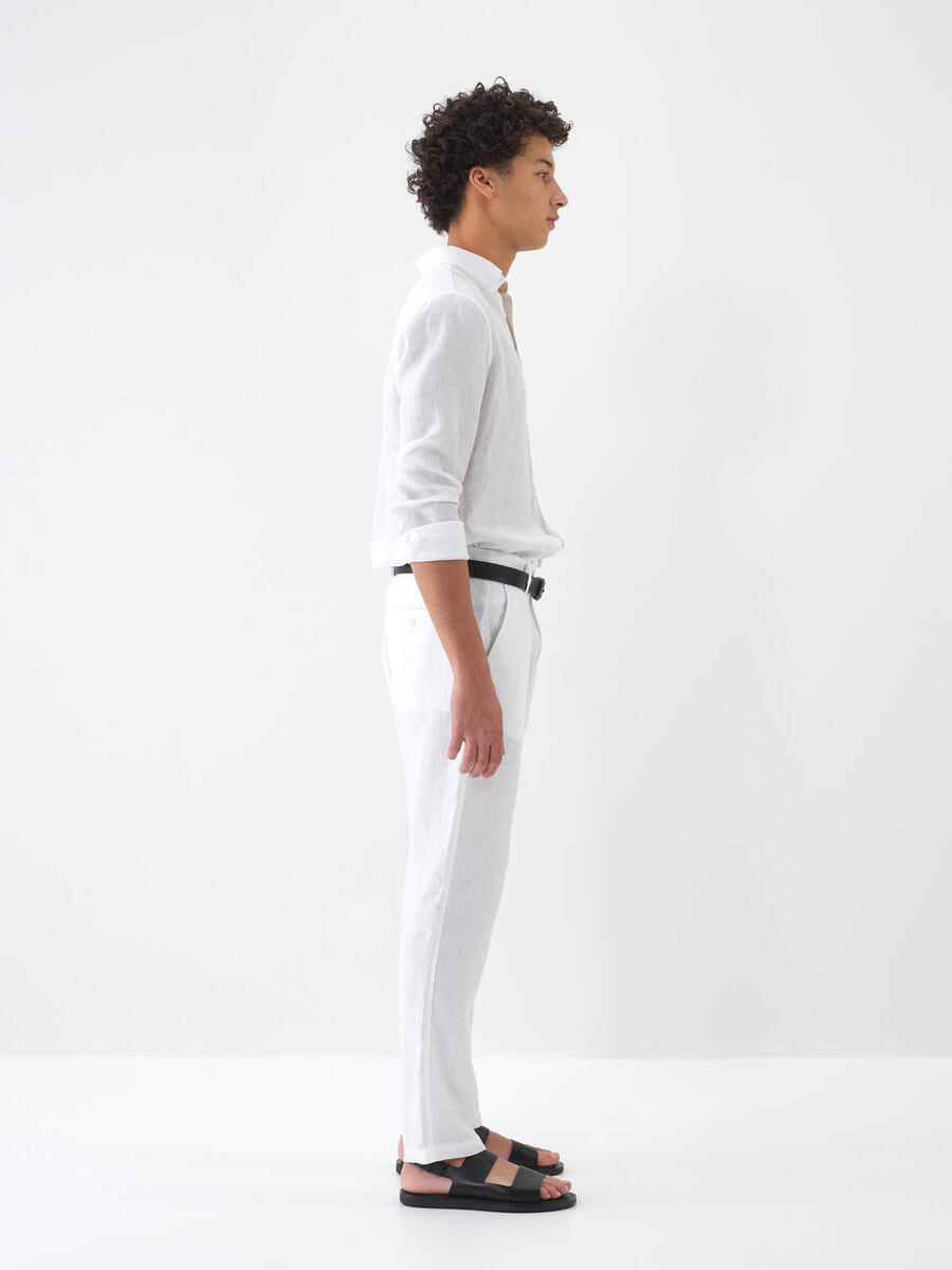 Beyaz %100 Keten Regular Fit Pantolon - 3