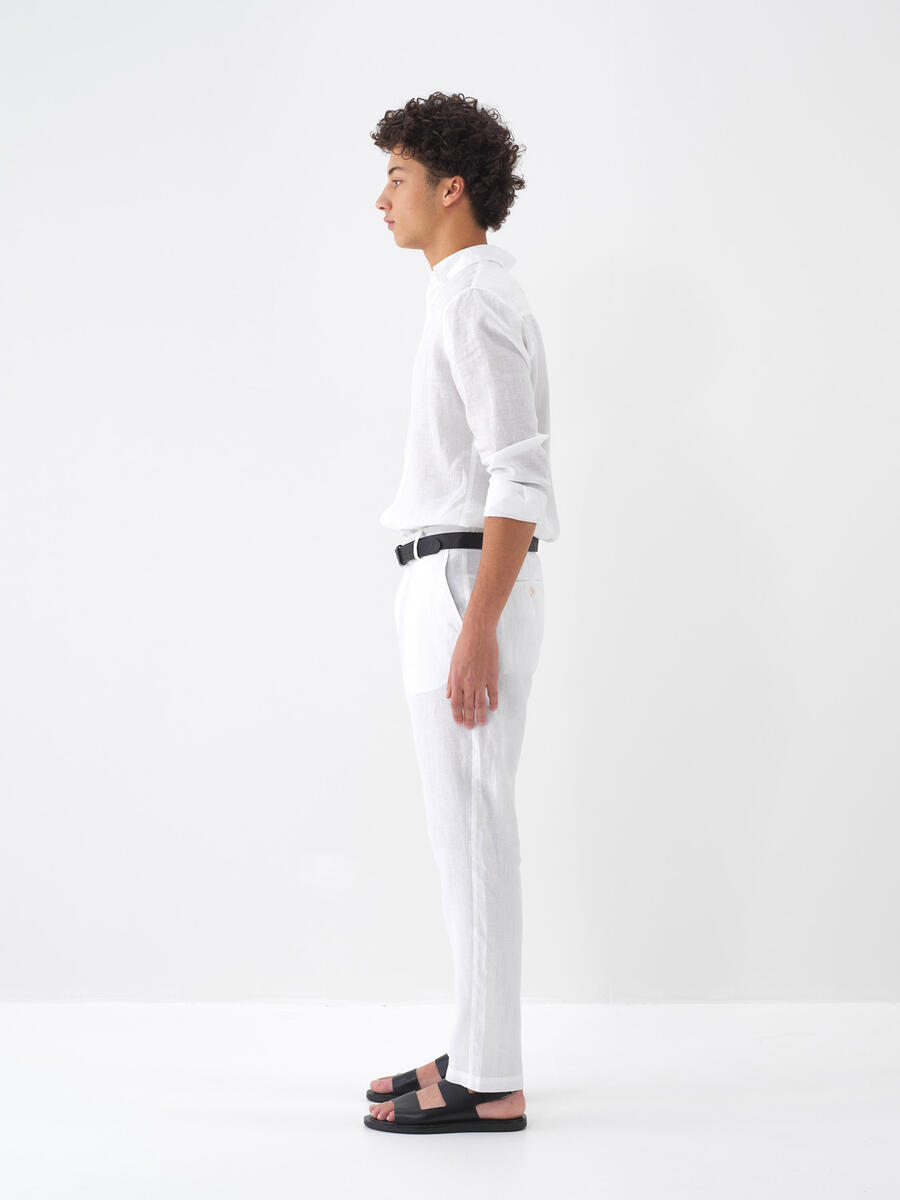 Beyaz %100 Keten Regular Fit Pantolon - 4