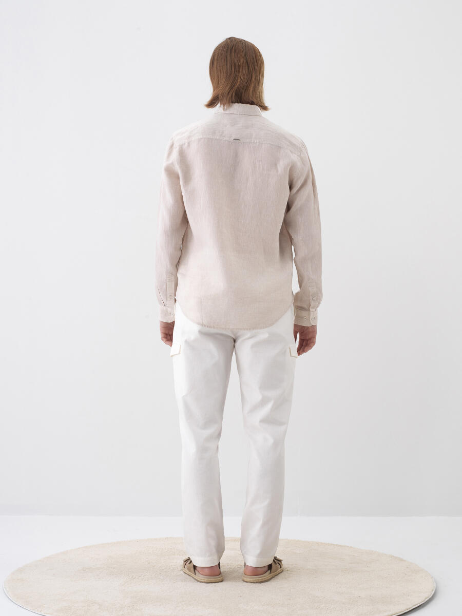 Beyaz Keten Karışımlı Regular Fit Pantolon - 5