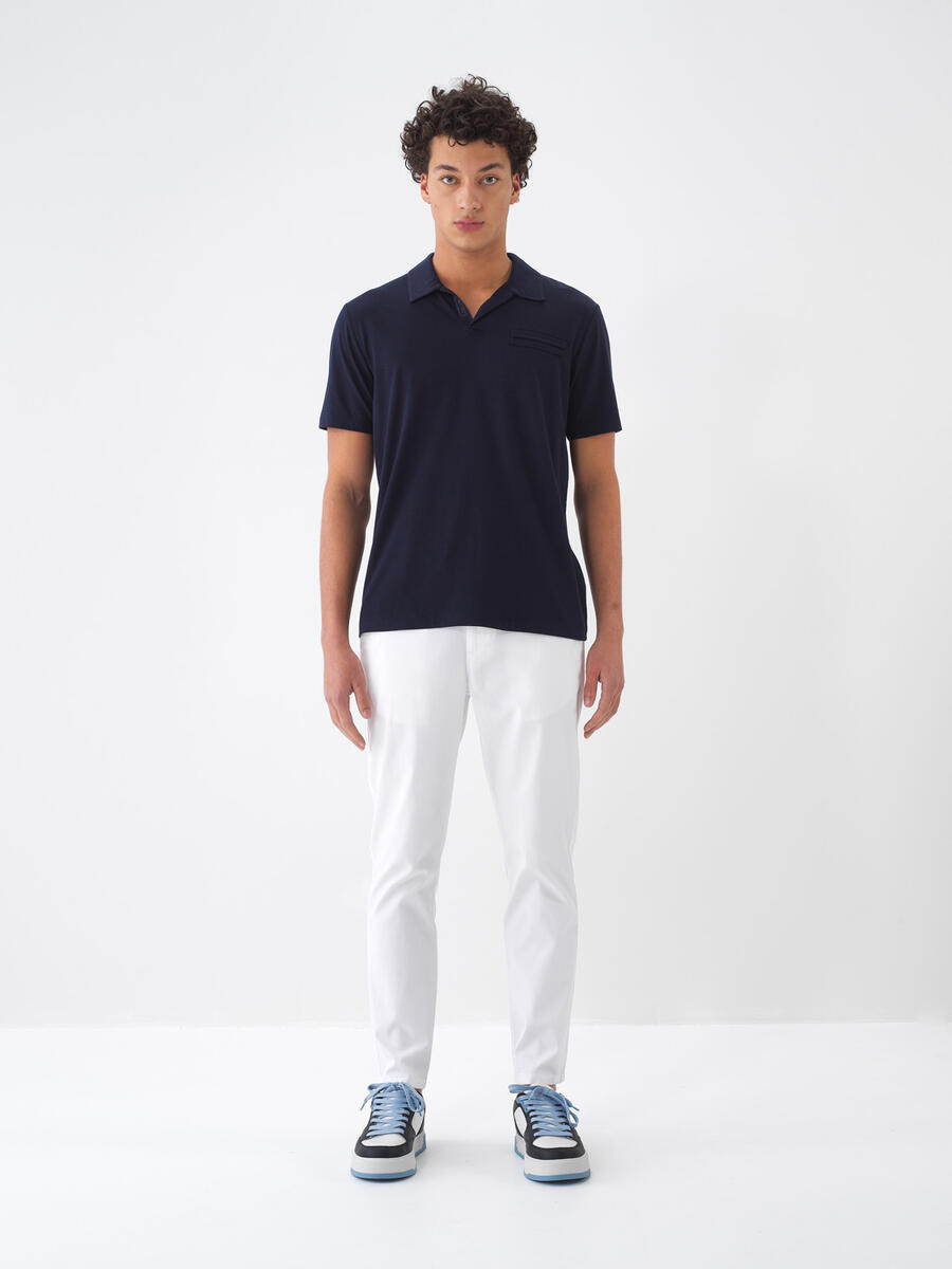 Beyaz Pamuk Dokulu Regular Fit Pantolon (2)