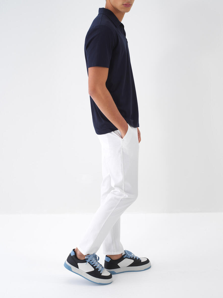 Beyaz Pamuk Dokulu Regular Fit Pantolon (3)