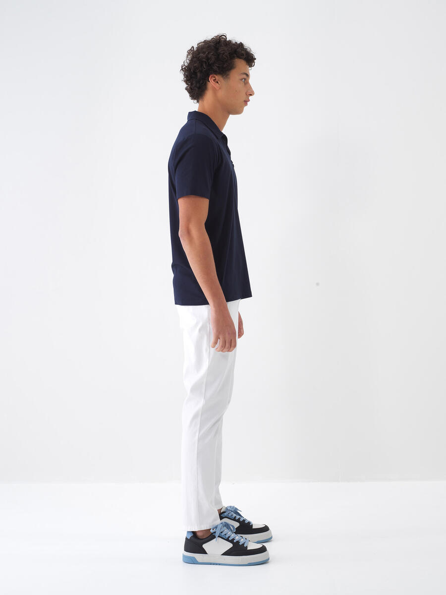 Beyaz Pamuk Dokulu Regular Fit Pantolon (4)