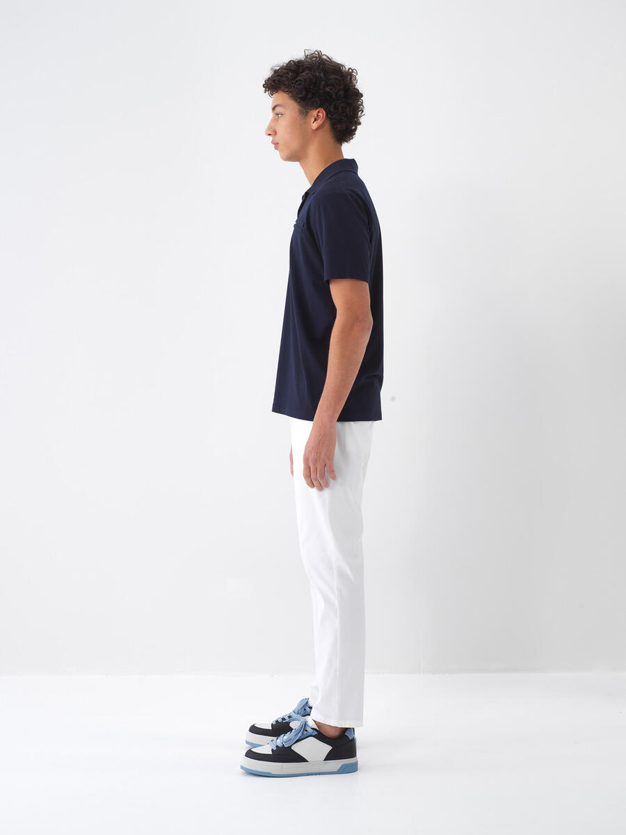 Beyaz Pamuk Dokulu Regular Fit Pantolon (5)