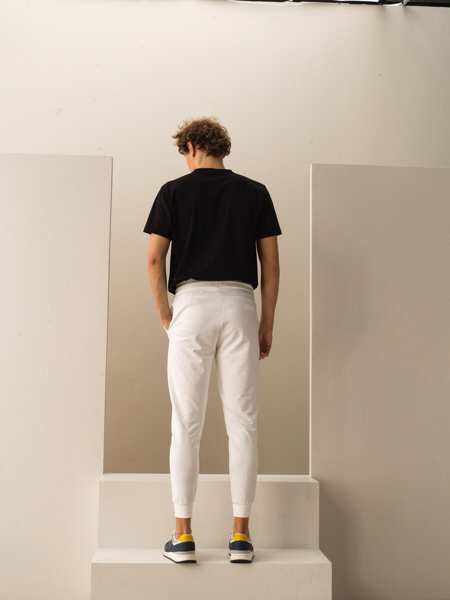 Kırık Beyaz Pamuk Dokulu Slim Fit Pantolon - 4