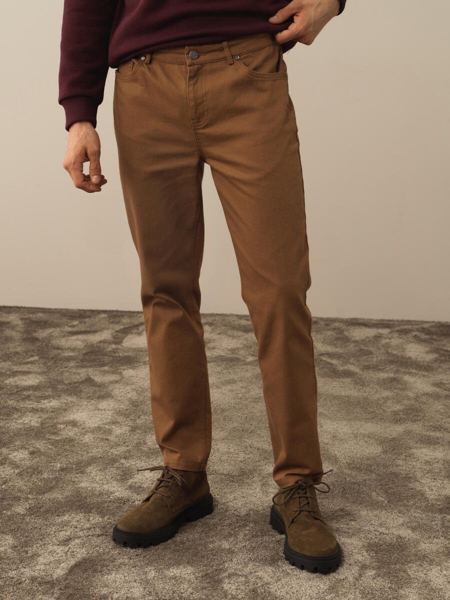 Camel Pamuk Dokulu Slim Fit Pantolon