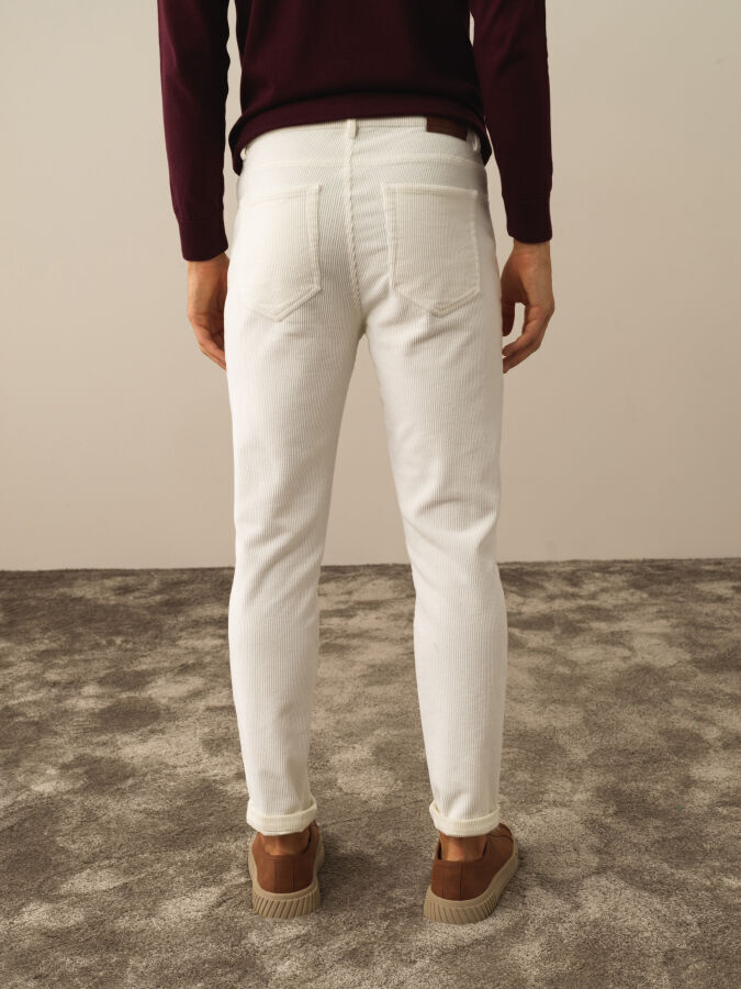 Ekru Pamuk Dokulu Regular Fit Pantolon - Xint