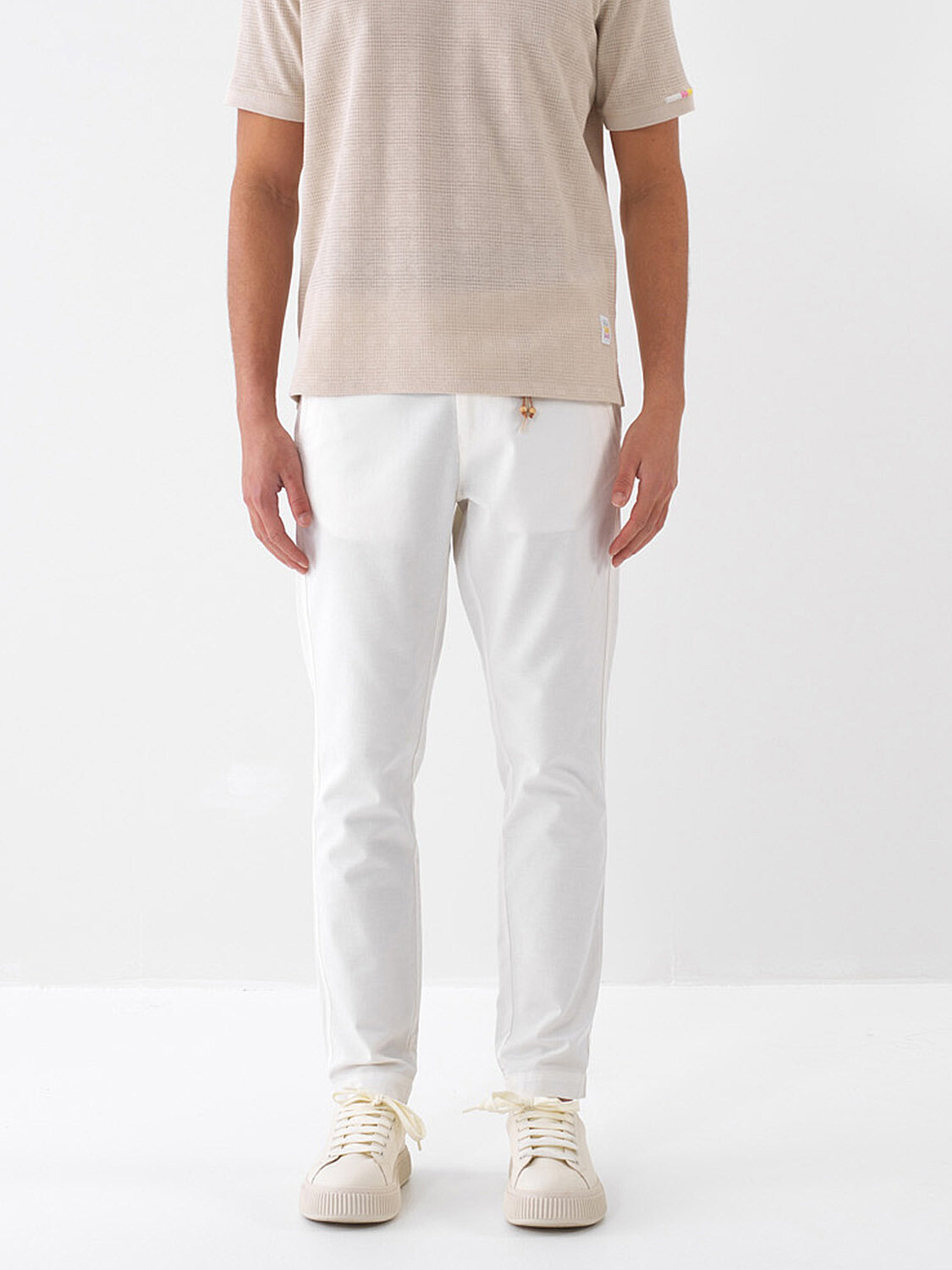 Ekru Keten Karışımlı Regular Fit Pantolon