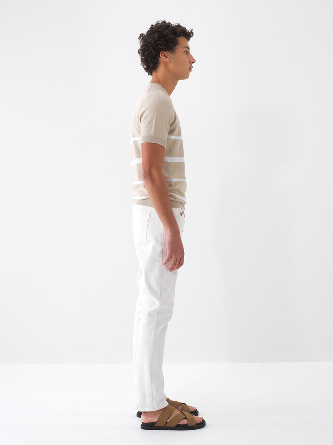 Ekru Pamuk Dokulu Slim Fit Pantolon (4)