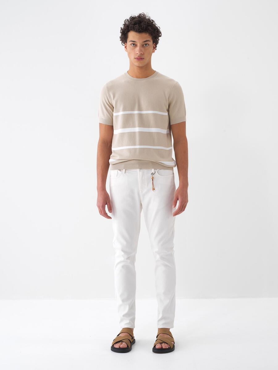 Ekru Pamuk Dokulu Slim Fit Pantolon (2)