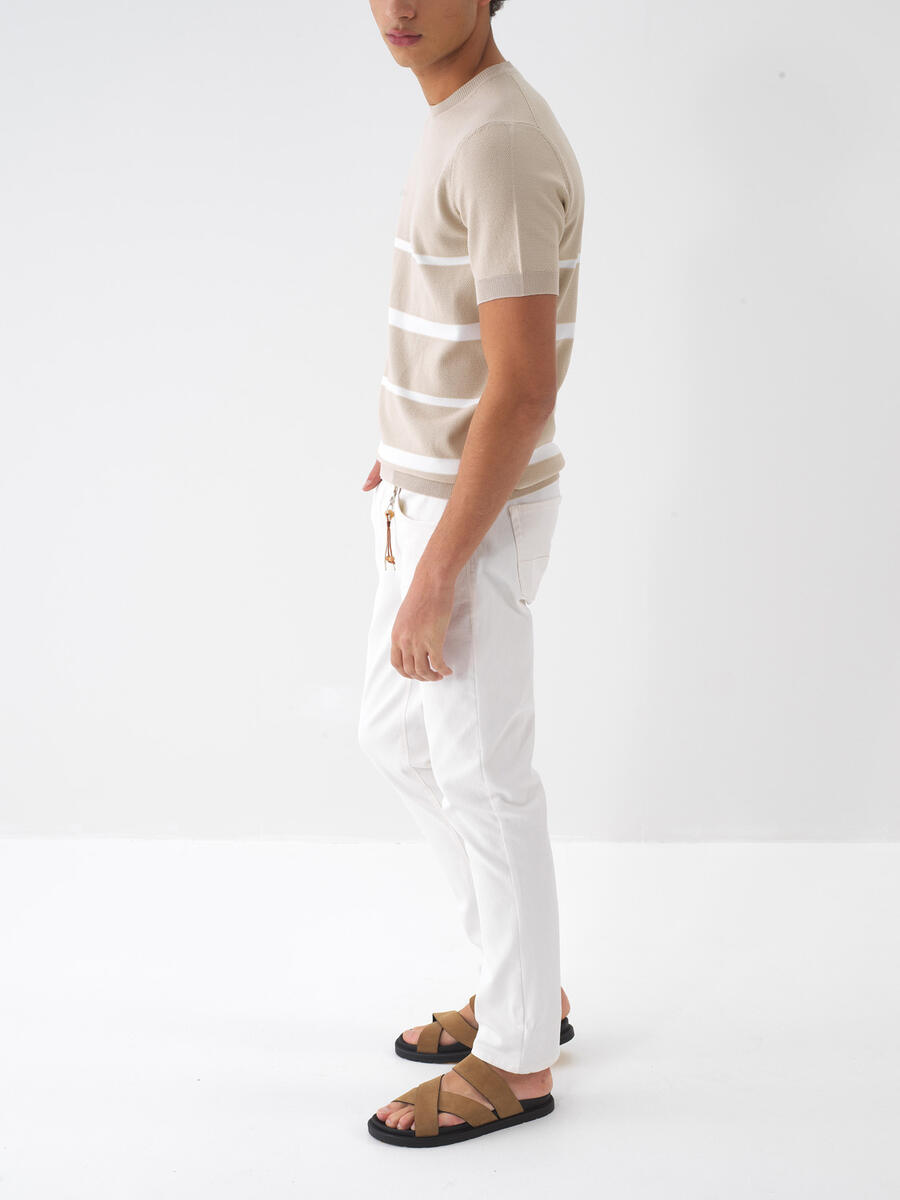 Ekru Pamuk Dokulu Slim Fit Pantolon (3)