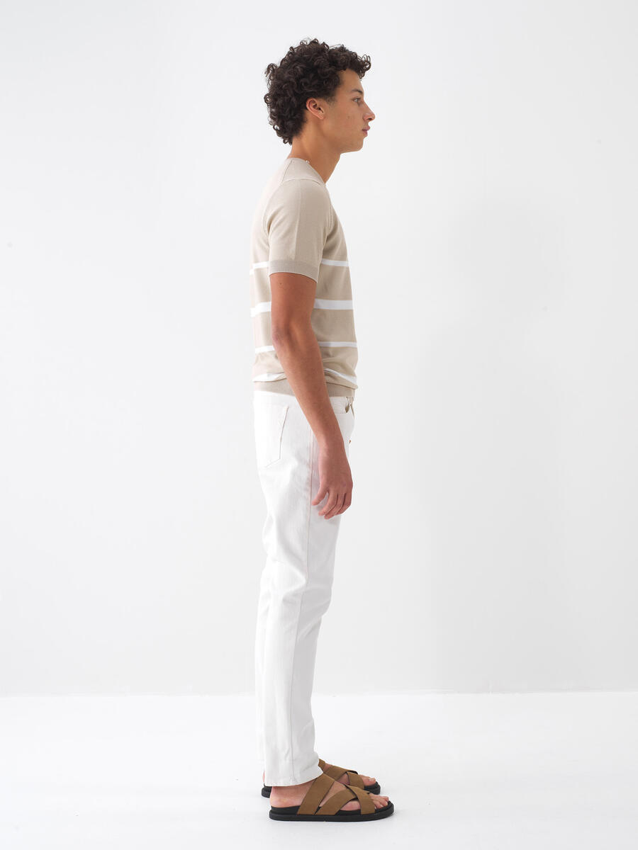 Ekru Pamuk Dokulu Slim Fit Pantolon (4)