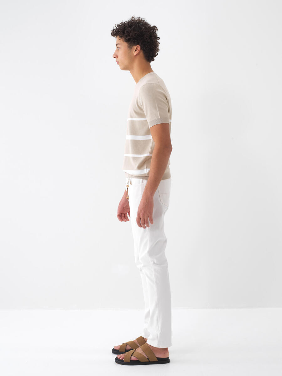 Ekru Pamuk Dokulu Slim Fit Pantolon (5)