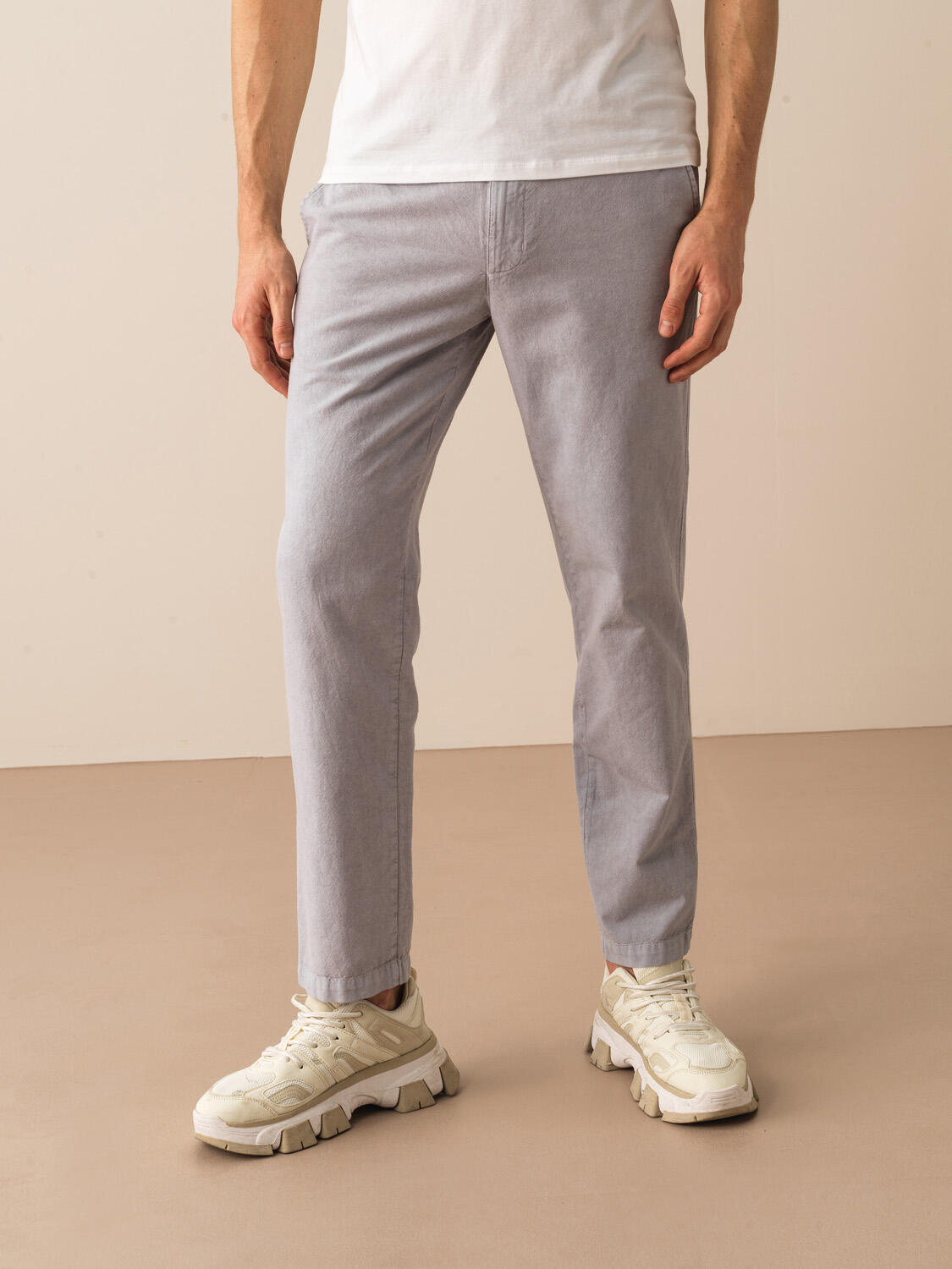 Gri Keten Karışımlı Regular Fit Pantolon