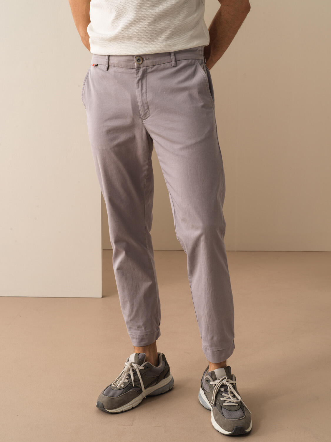 Gri Pamuk Dokulu Slim Fit Pantolon