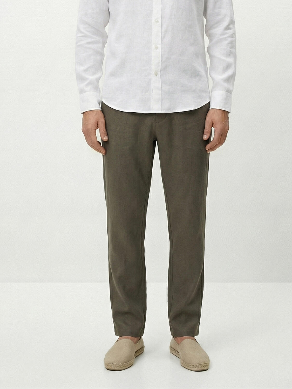 Haki %100 Keten Regular Fit Pantolon - 1