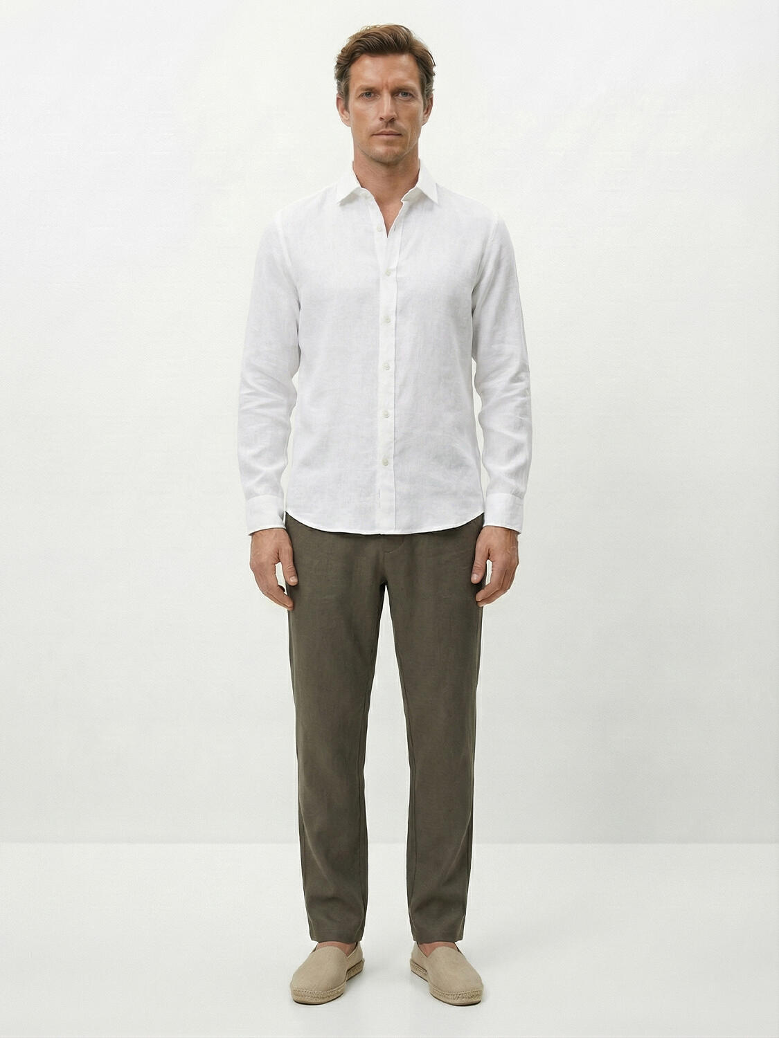 Haki %100 Keten Regular Fit Pantolon - 2