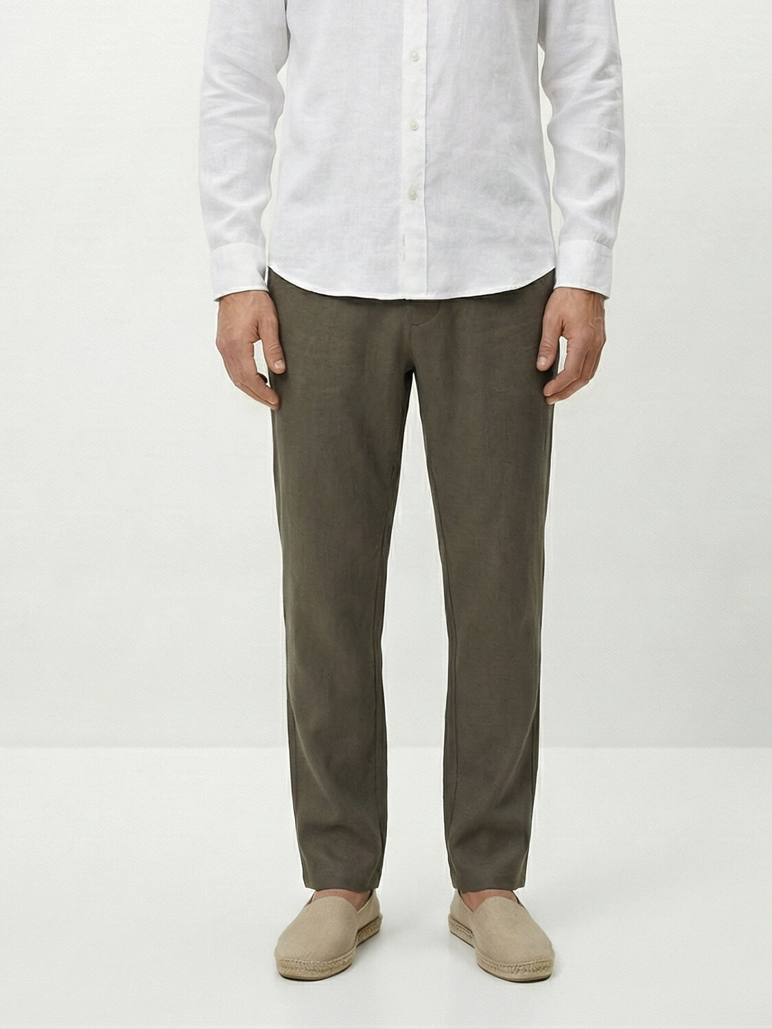 Haki %100 Keten Regular Fit Pantolon