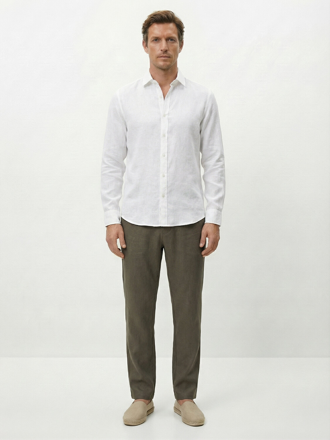 Haki %100 Keten Regular Fit Pantolon (1)