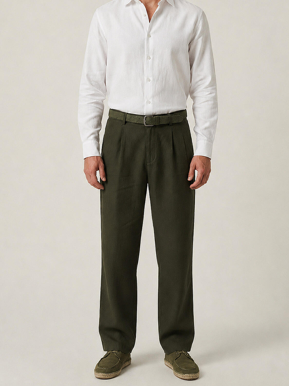 Haki Keten Karışımlı Regular Fit Pantolon - 1