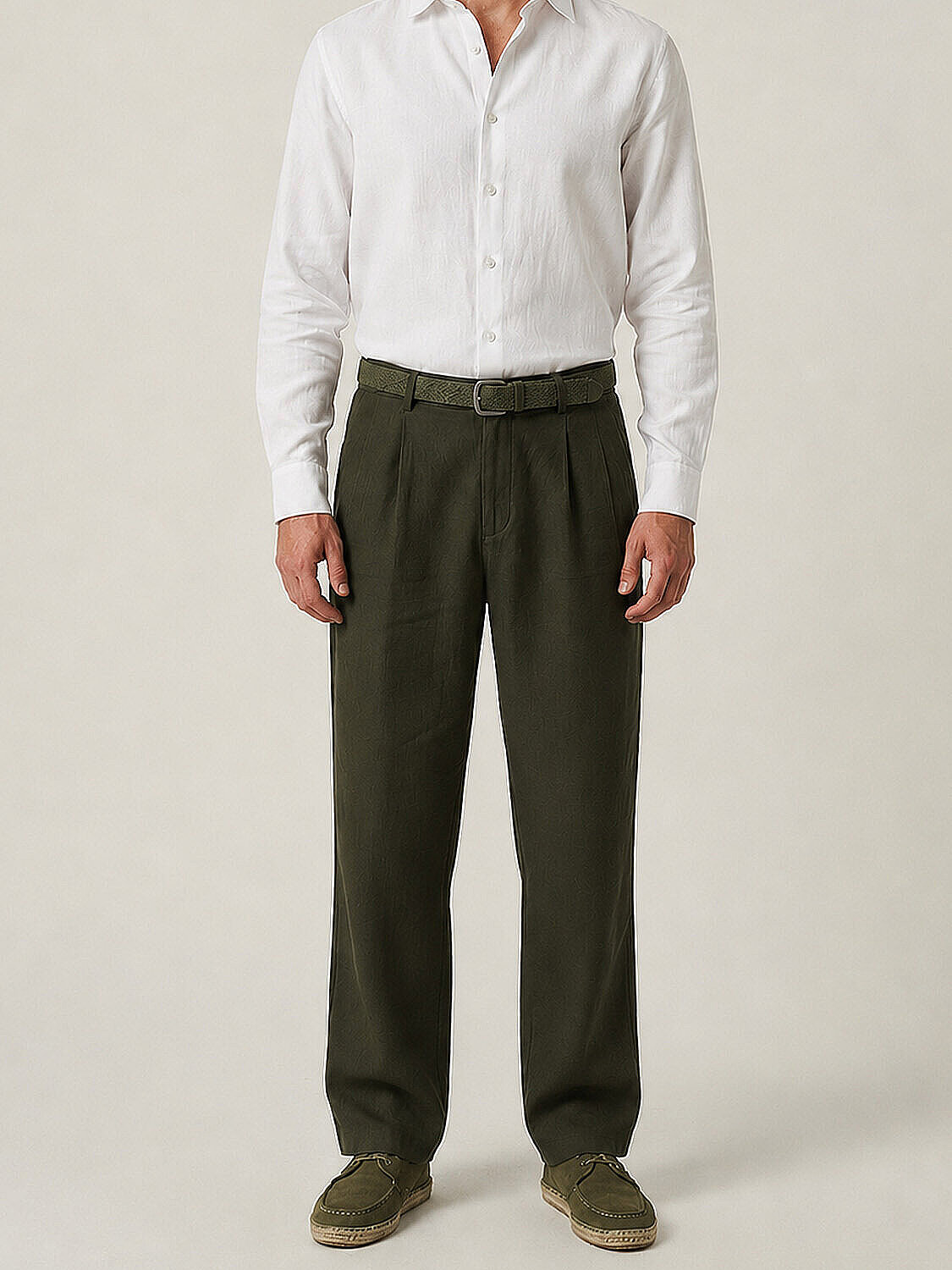 Haki Keten Karışımlı Regular Fit Pantolon (1)