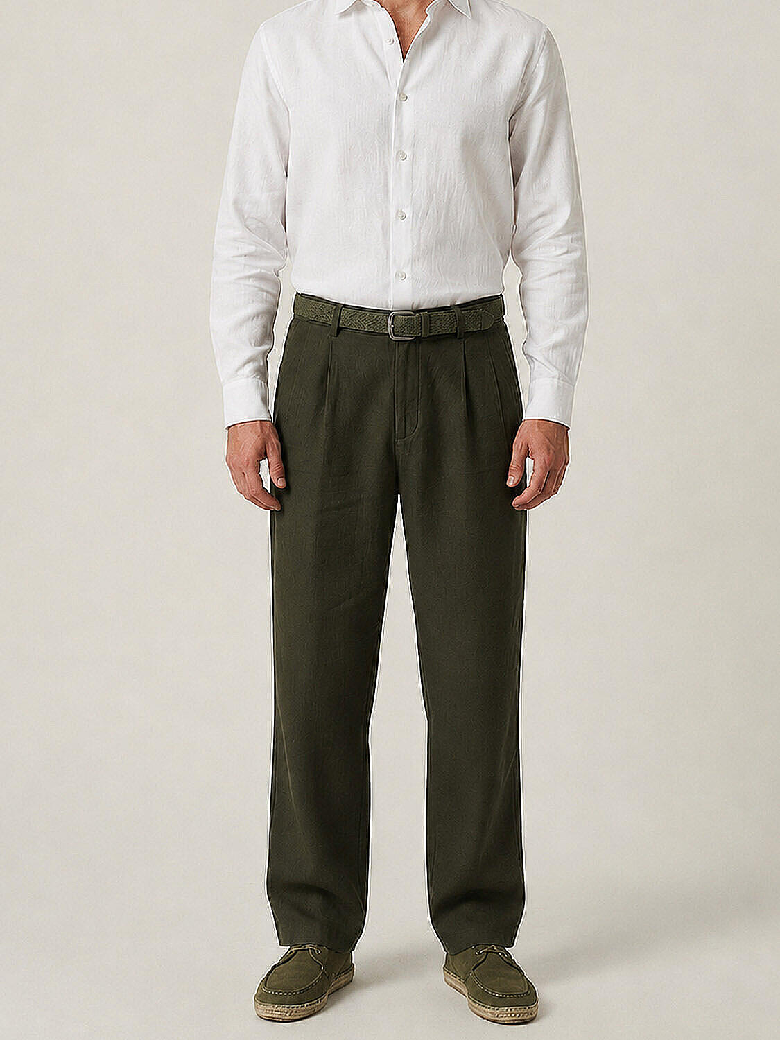 Haki Keten Karışımlı Regular Fit Pantolon (1)