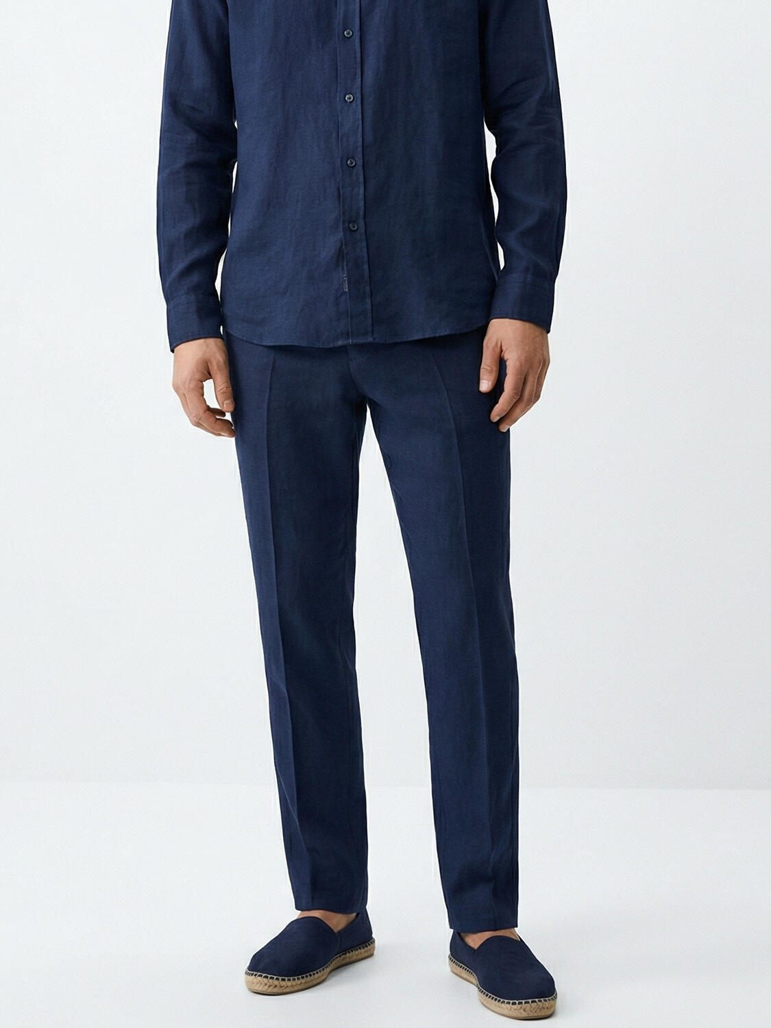 Lacivert %100 Keten Regular Fit Pantolon - 1