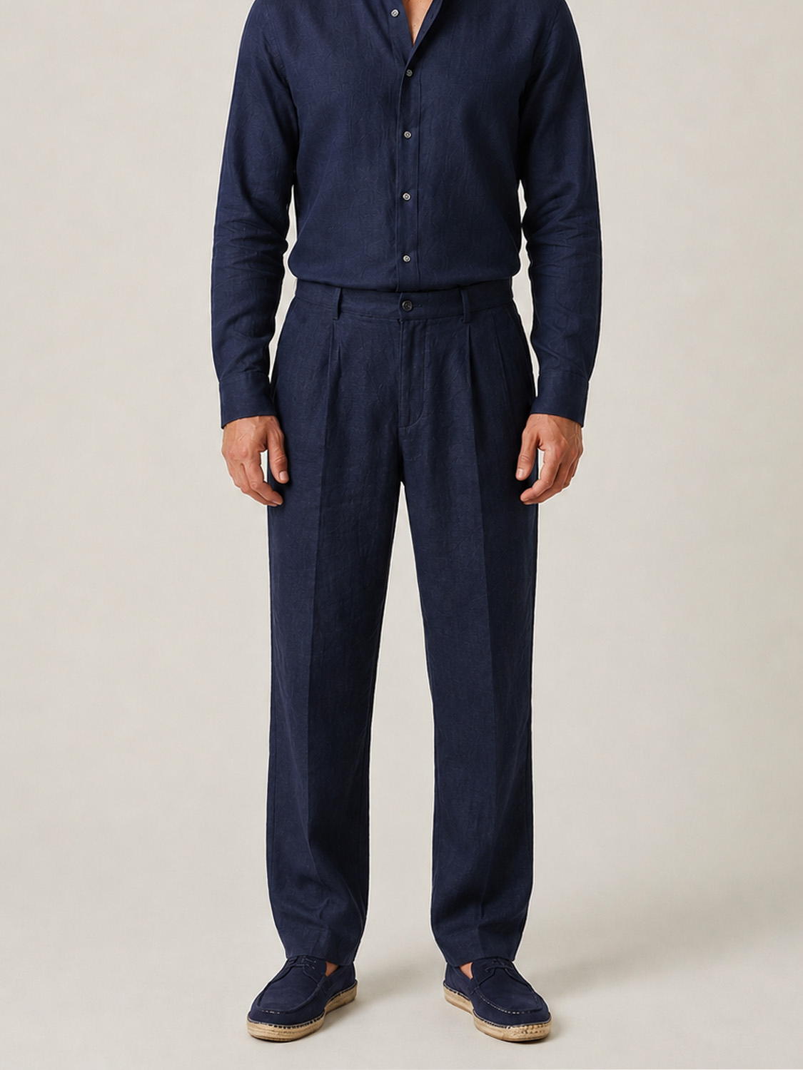 Lacivert %100 Keten Regular Fit Pantolon