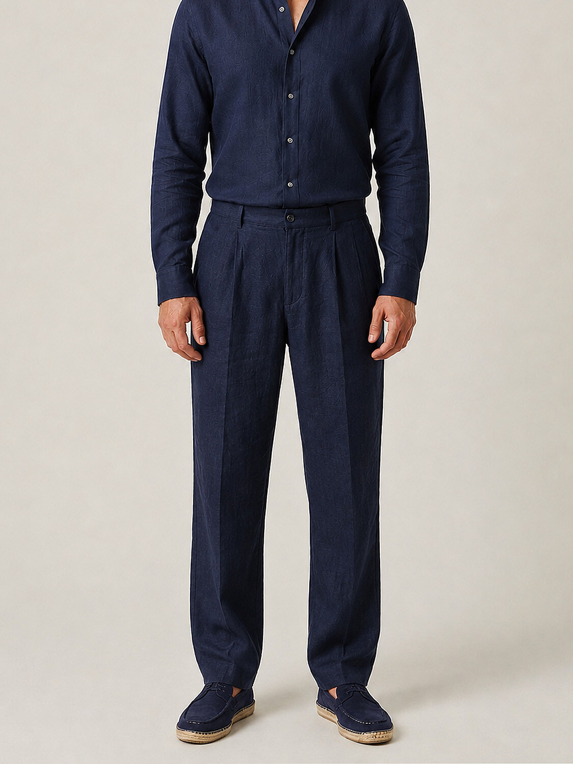 Lacivert %100 Keten Regular Fit Pantolon