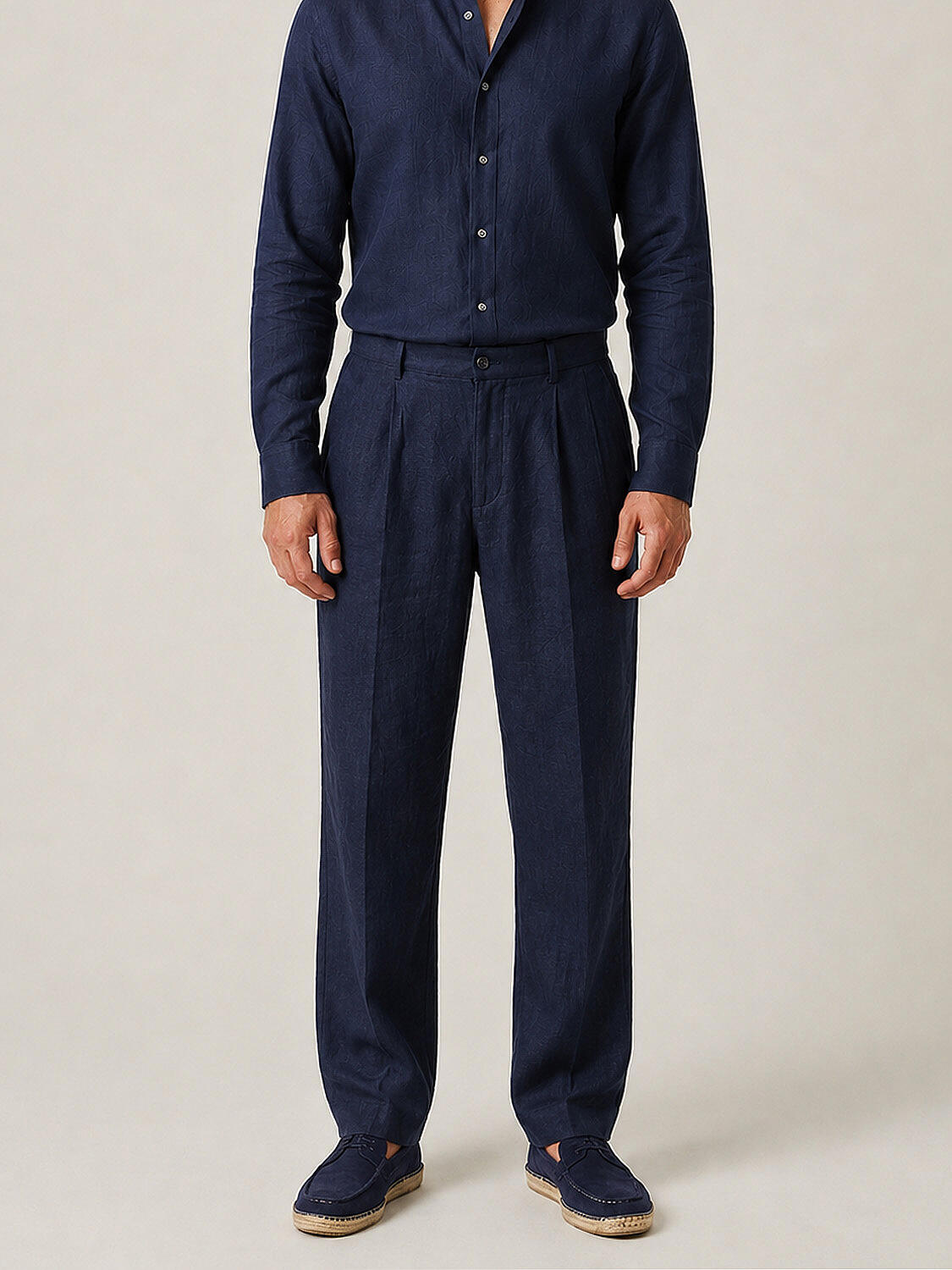 Lacivert %100 Keten Regular Fit Pantolon - 1
