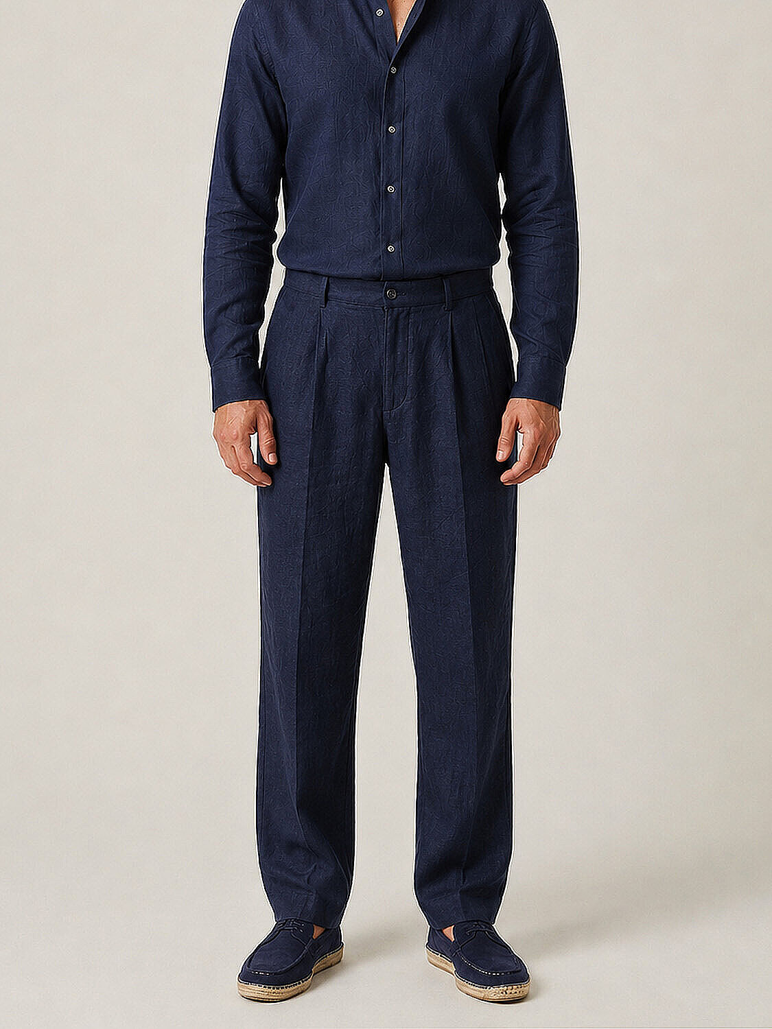 Lacivert %100 Keten Regular Fit Pantolon (1)