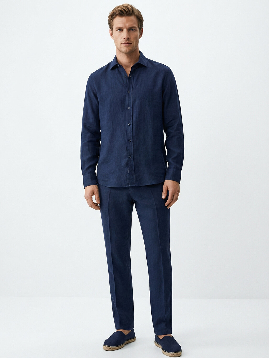 Lacivert %100 Keten Regular Fit Pantolon (1)