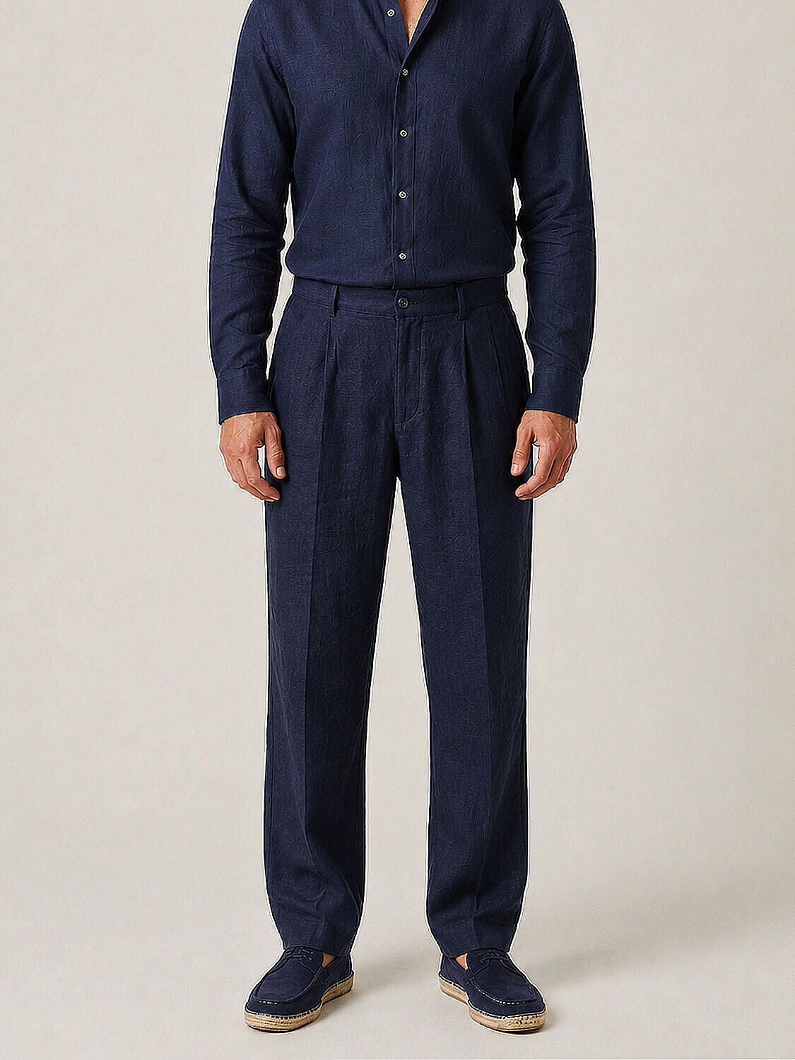 Lacivert %100 Keten Regular Fit Pantolon (1)
