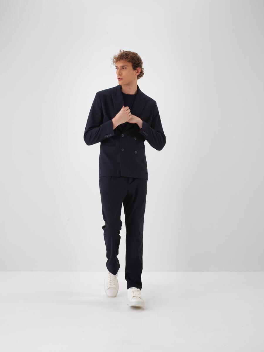 Lacivert Dokulu Esnek Dokulu Regular Fit Pantolon - 3