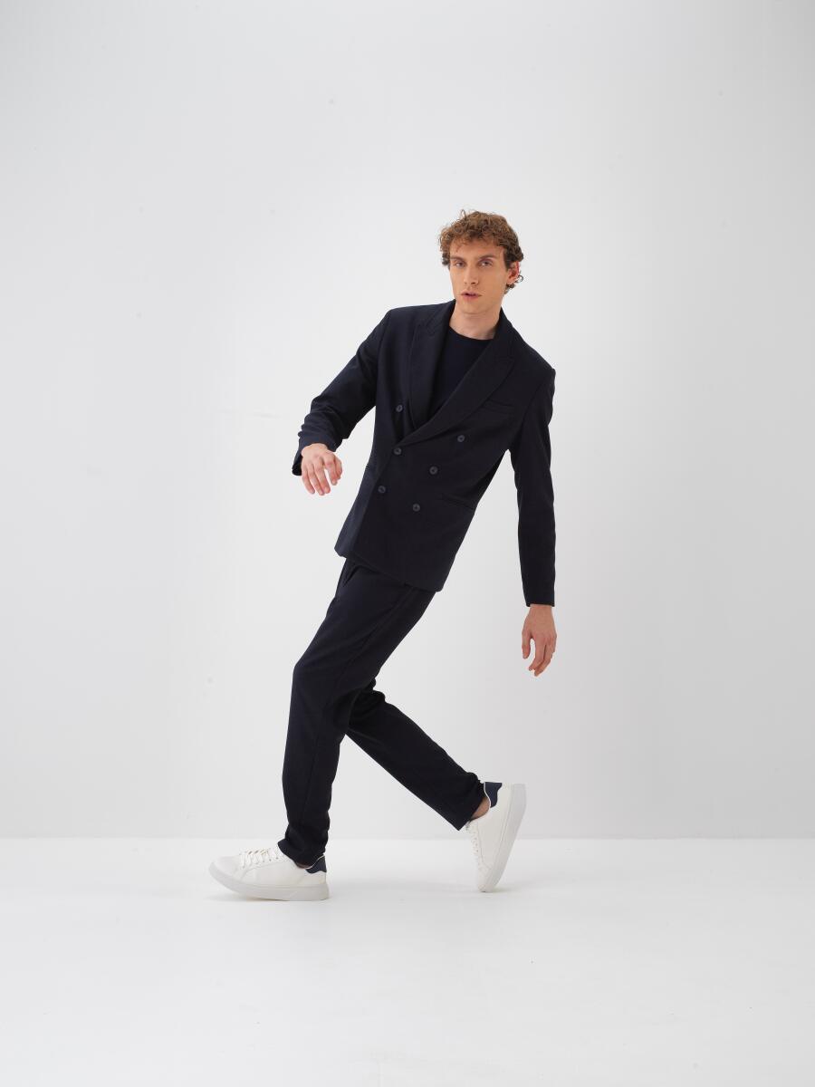 Lacivert Dokulu Esnek Dokulu Regular Fit Pantolon - 2