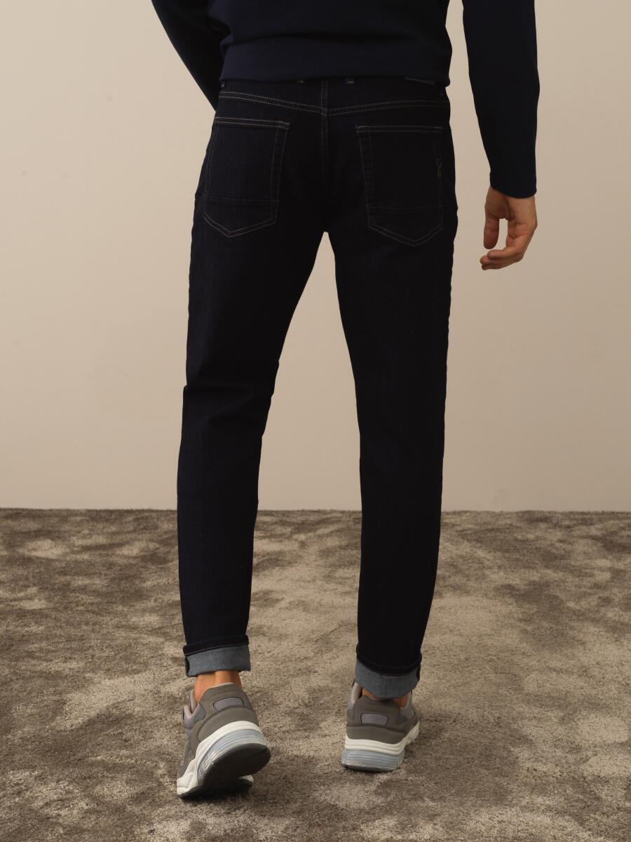 Lacivert Slim Fit Pamuklu Denim Pantolon - 5