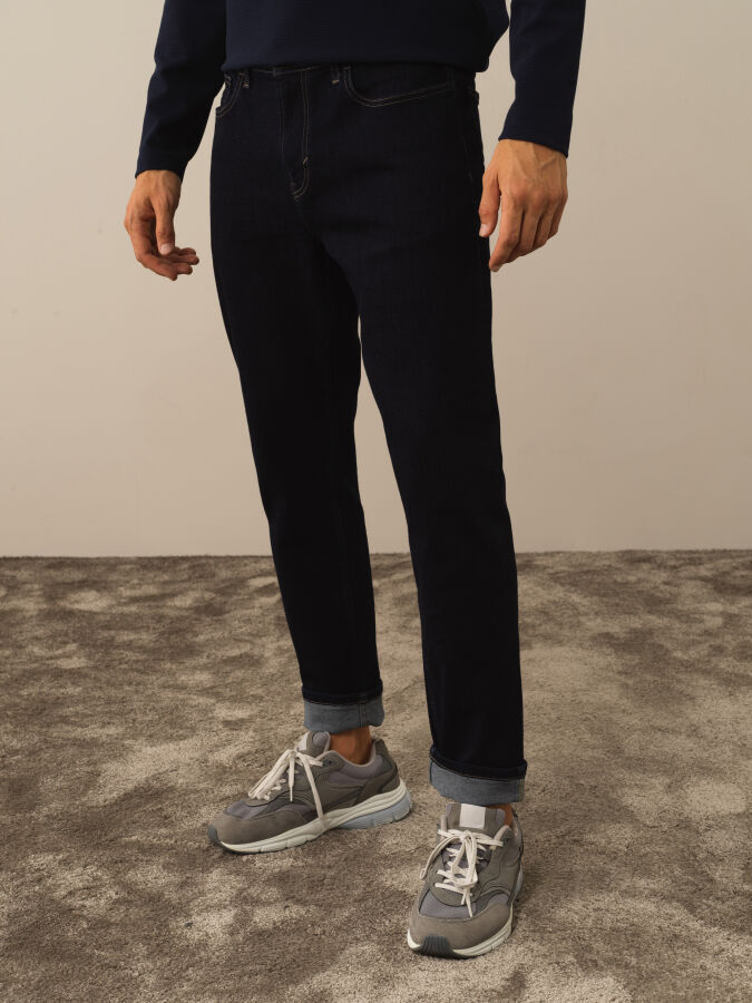 Lacivert Slim Fit Pamuklu Denim Pantolon
