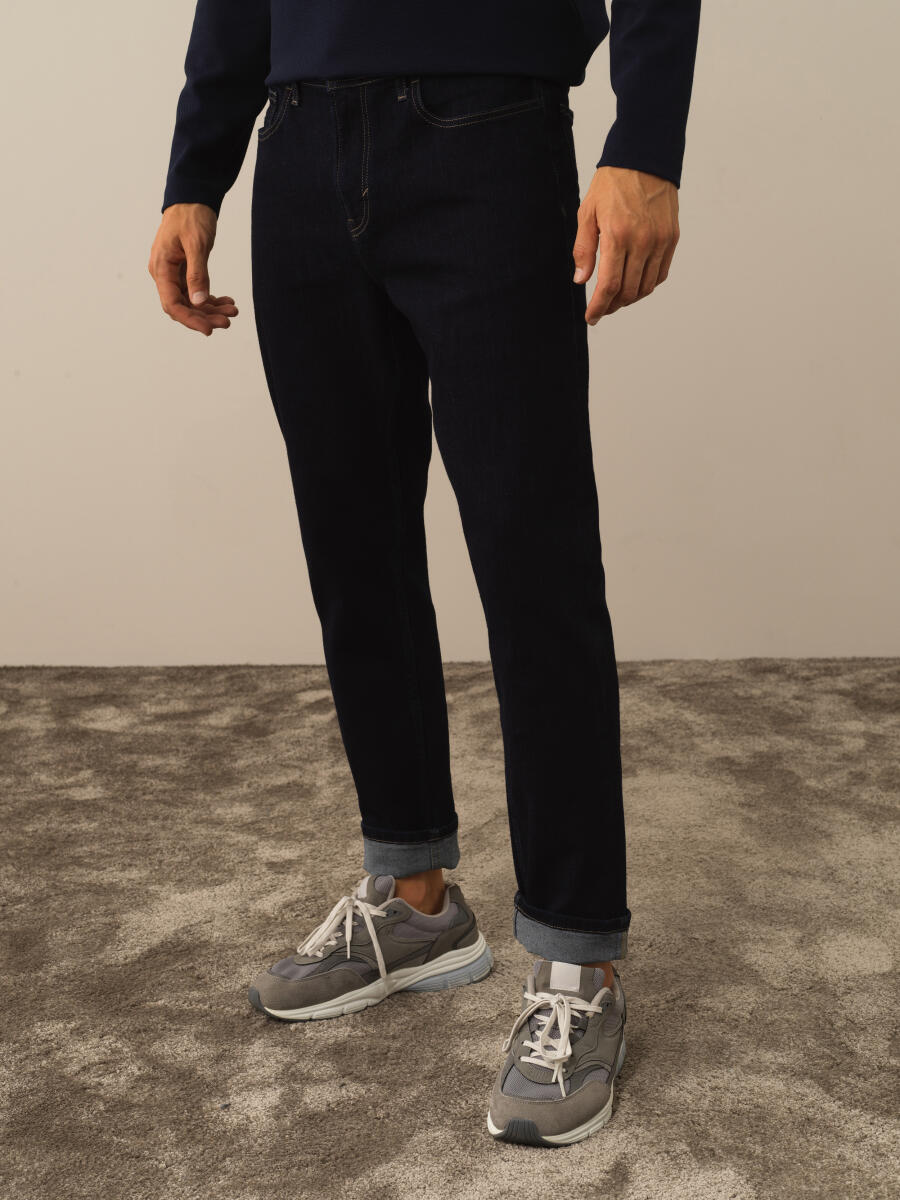 Lacivert Slim Fit Pamuklu Denim Pantolon - 1