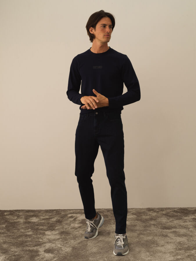 Lacivert Slim Fit Pamuklu Denim Pantolon (1)