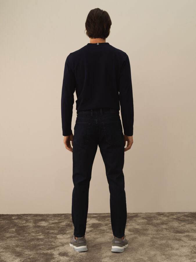 Lacivert Slim Fit Pamuklu Denim Pantolon - 4