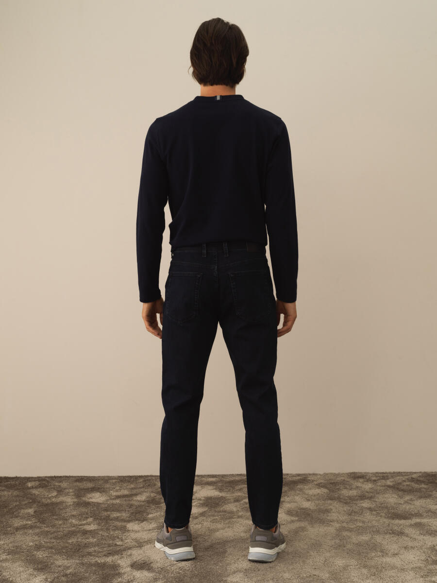 Lacivert Slim Fit Pamuklu Denim Pantolon - 4
