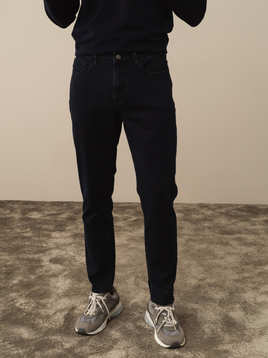 Lacivert Slim Fit Pamuklu Denim Pantolon - 1