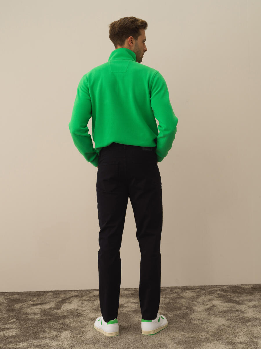 Lacivert Pamuk Dokulu Slim Fit Pantolon - 5