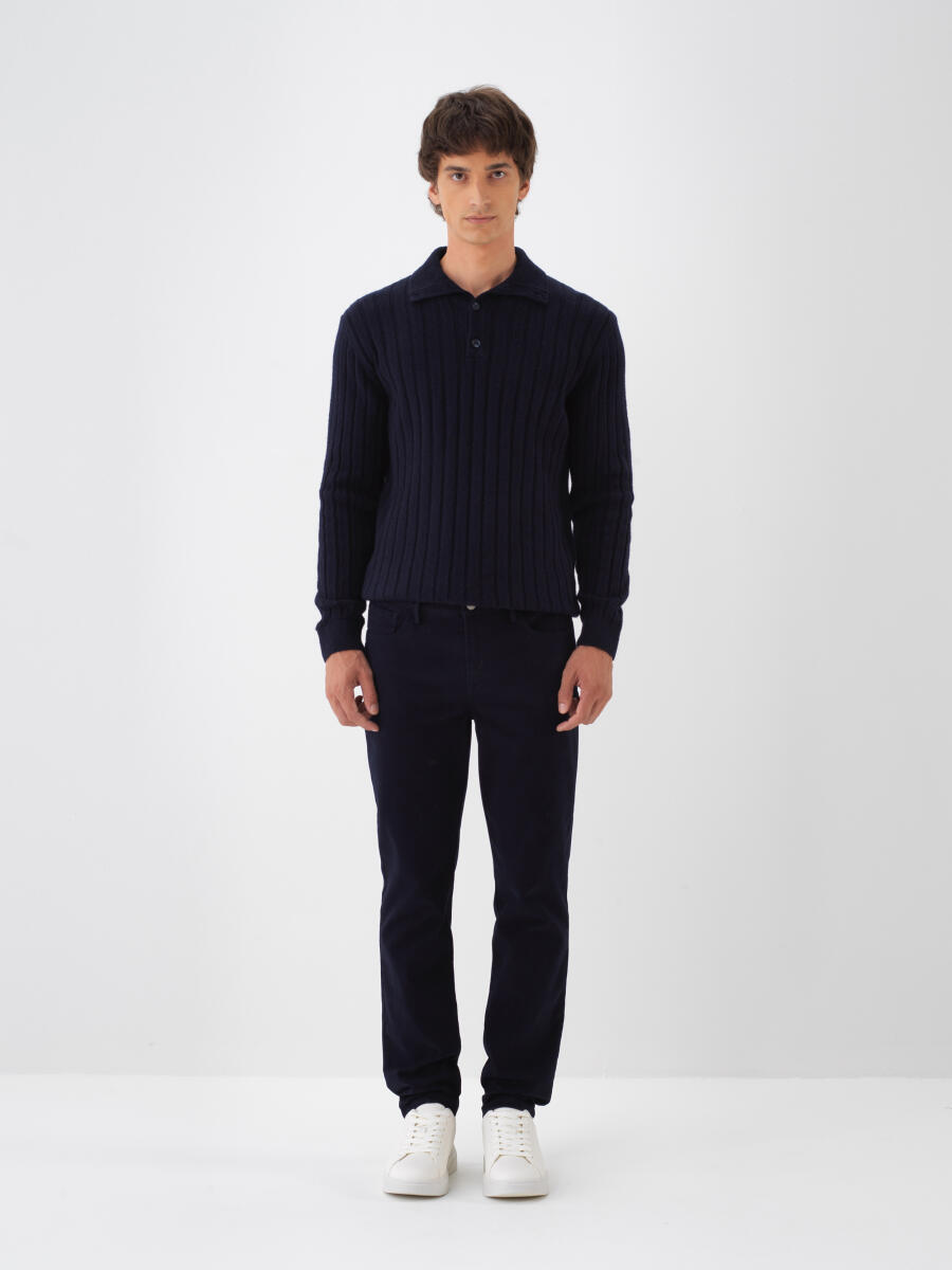 Lacivert Pamuk Dokulu Slim Fit Pantolon - 2