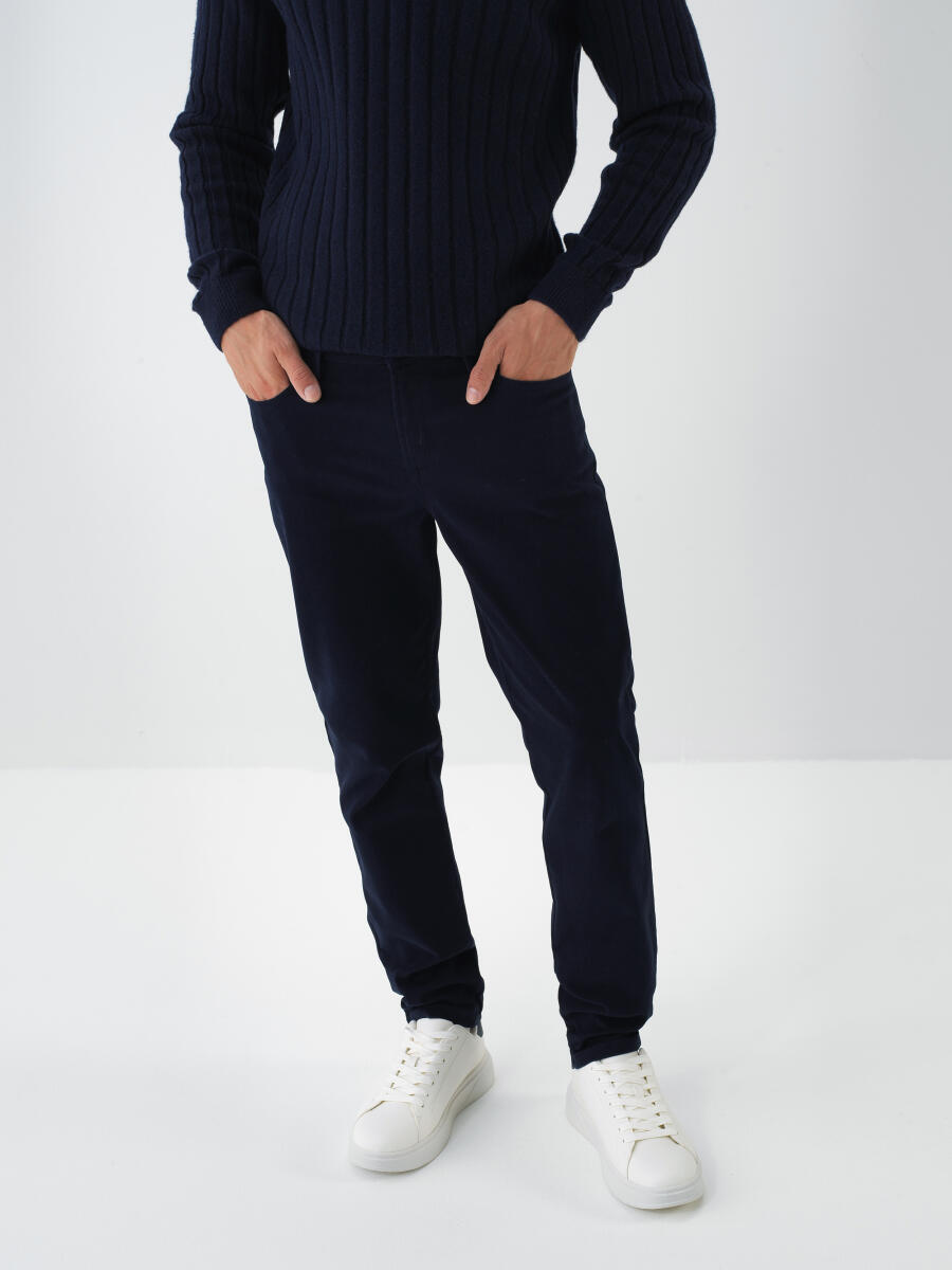 Lacivert Pamuk Dokulu Slim Fit Pantolon